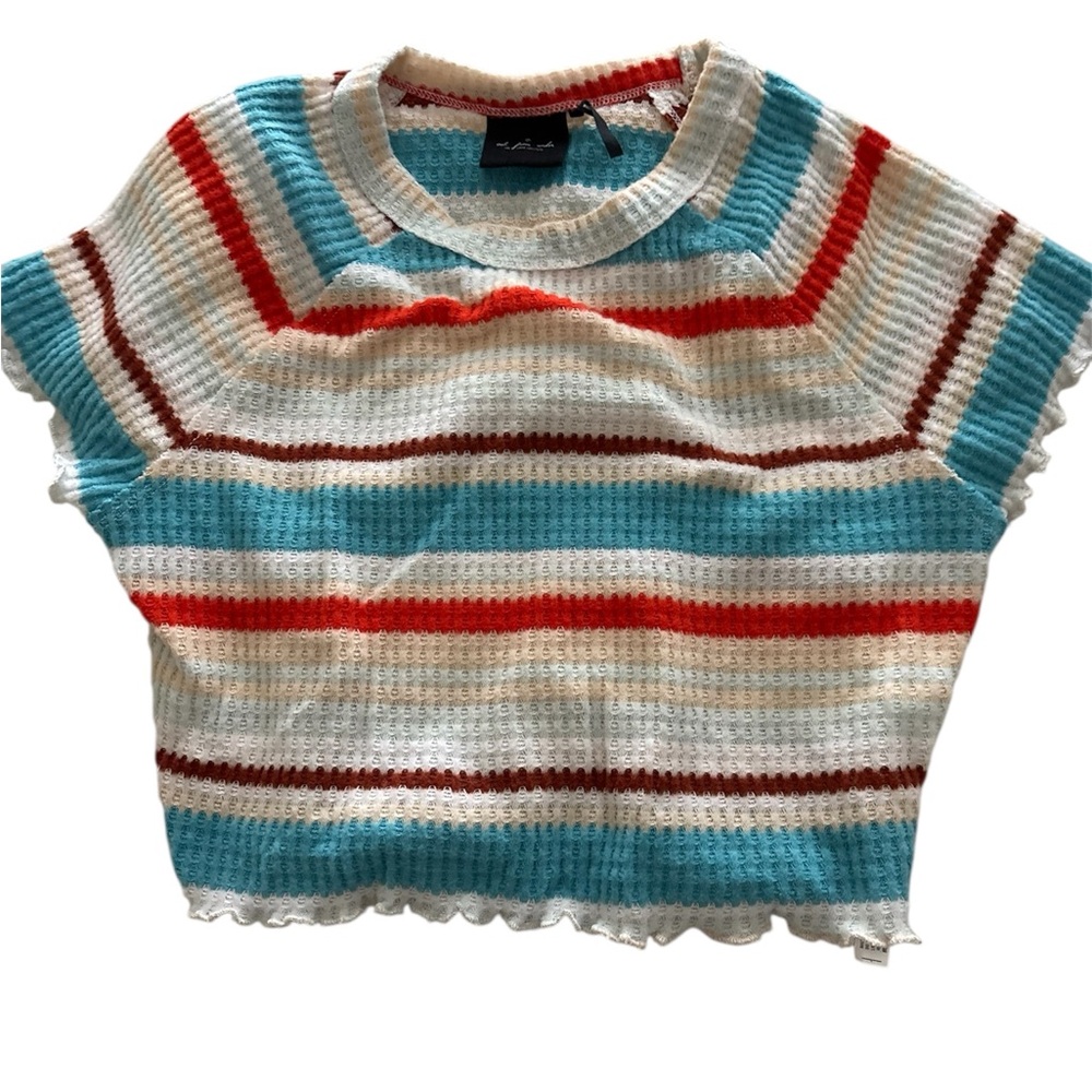 Urban Outfitters Striped Lettuce Trim Crop Top Medium
